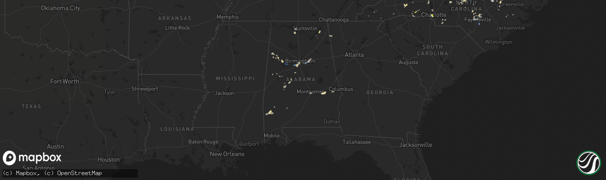 Hail map in Alabama on August 19, 2019