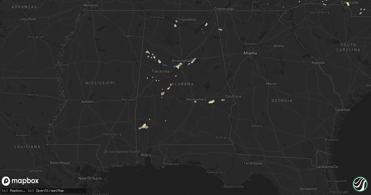 Hail map in Alabama on August 19, 2019