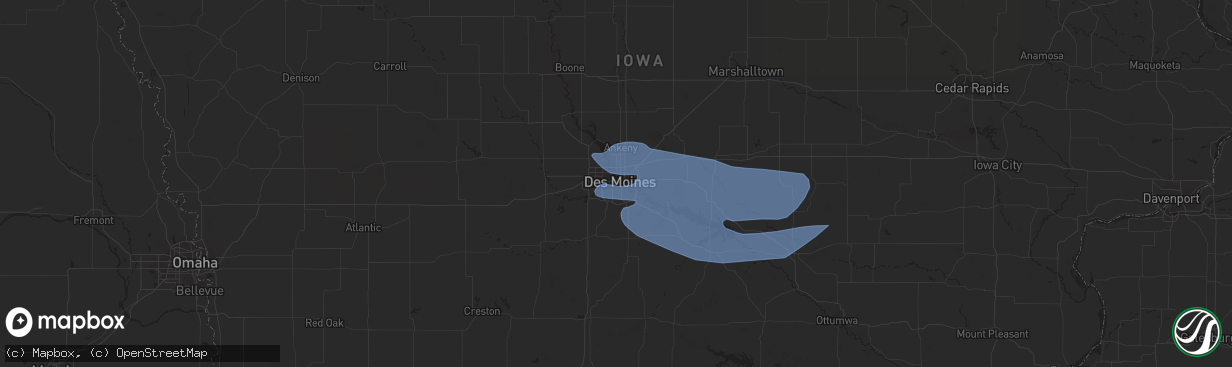 Hail map in Des Moines, IA on August 19, 2019