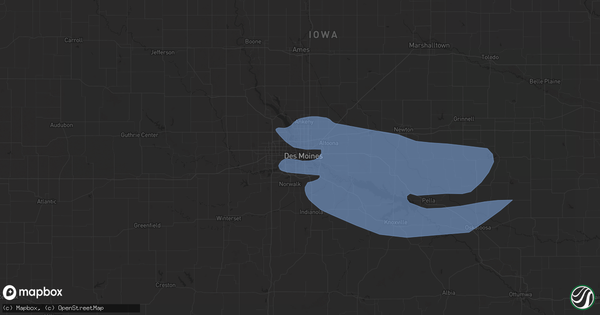 Hail map in Des Moines, IA on August 19, 2019