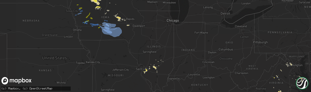 Hail map in Illinois on August 19, 2019