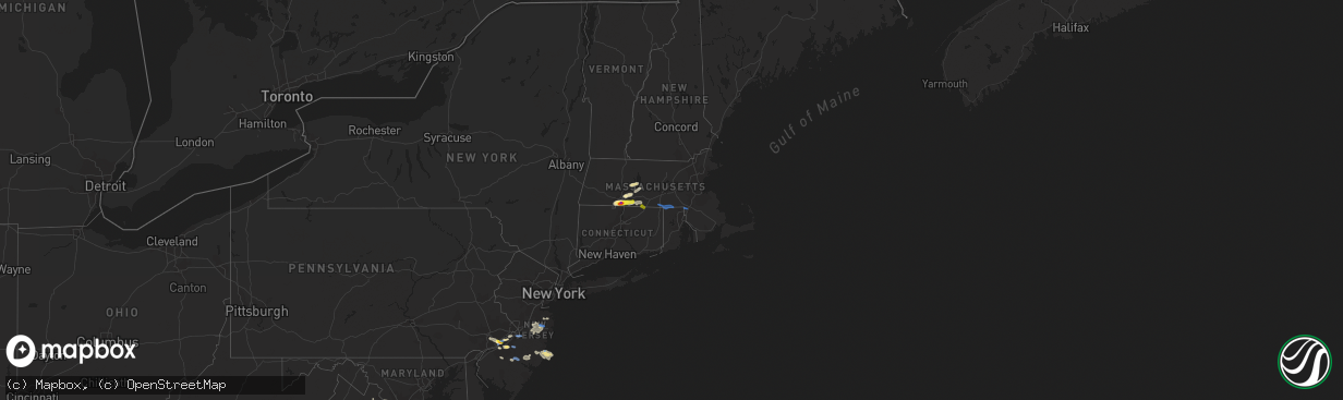 Hail map in Massachusetts on August 19, 2019
