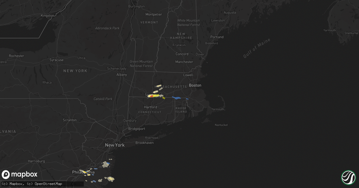Hail map in Massachusetts on August 19, 2019