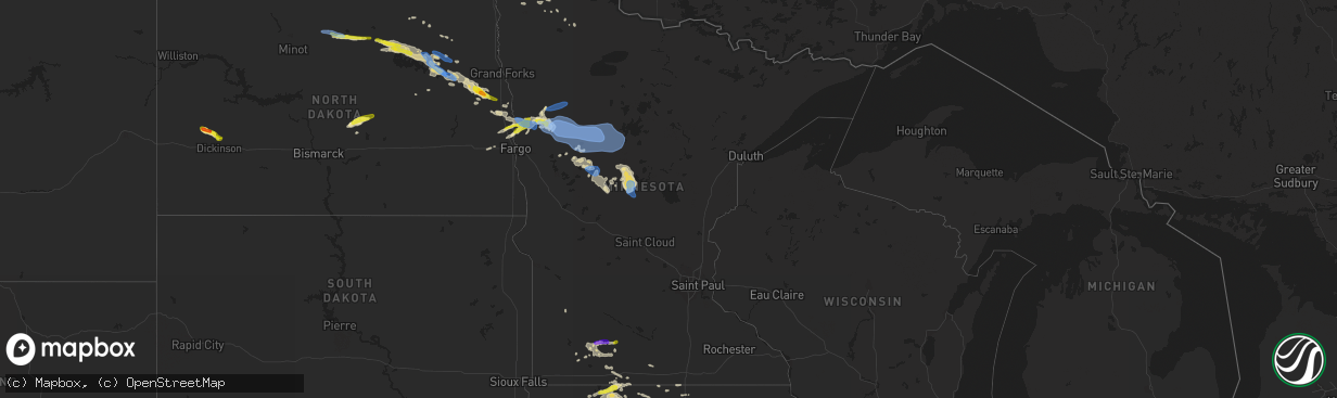 Hail map in Minnesota on August 19, 2019