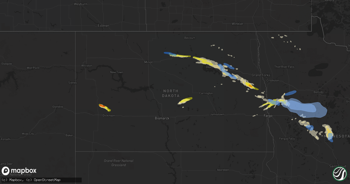 Hail map in North Dakota on August 19, 2019