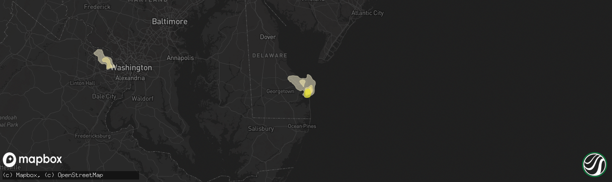 Hail map in Rehoboth Beach, DE on August 19, 2019