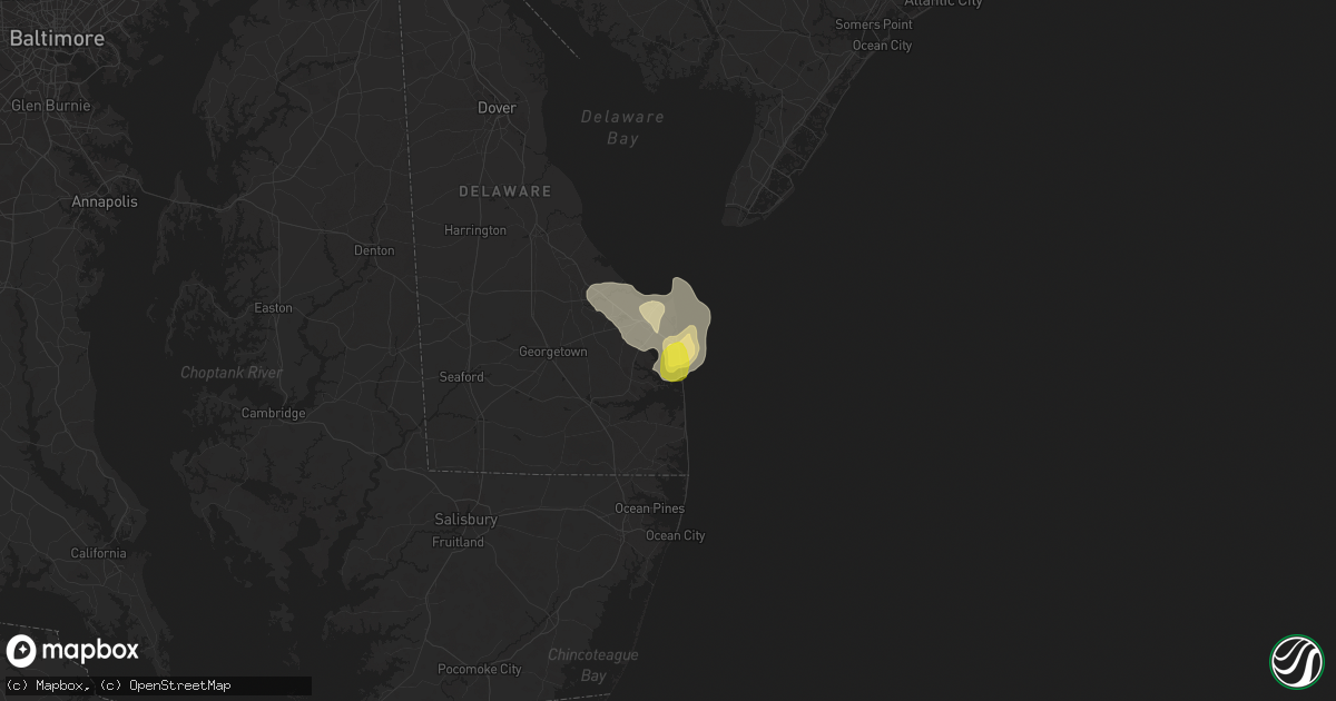 Hail map in Rehoboth Beach, DE on August 19, 2019
