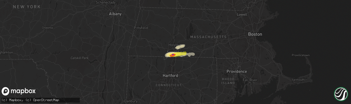 Hail map in Springfield, MA on August 19, 2019