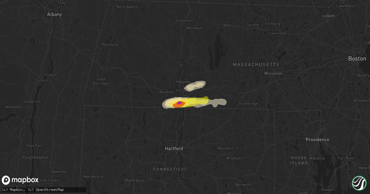 Hail map in Springfield, MA on August 19, 2019