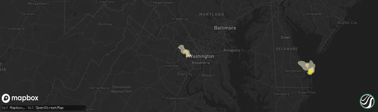 Hail map in Vienna, VA on August 19, 2019