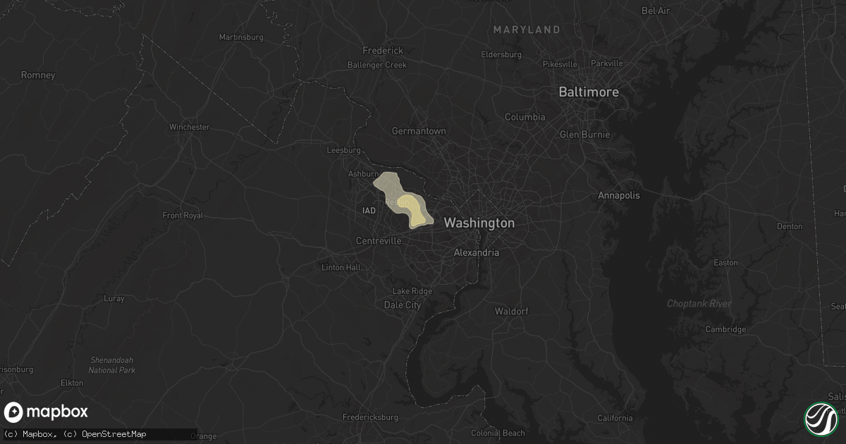 Hail map in Vienna, VA on August 19, 2019