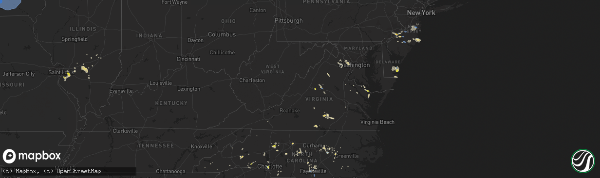Hail map in Virginia on August 19, 2019