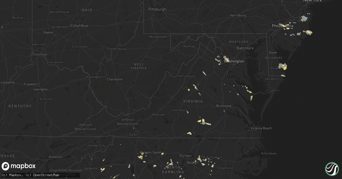 Hail map in Virginia on August 19, 2019