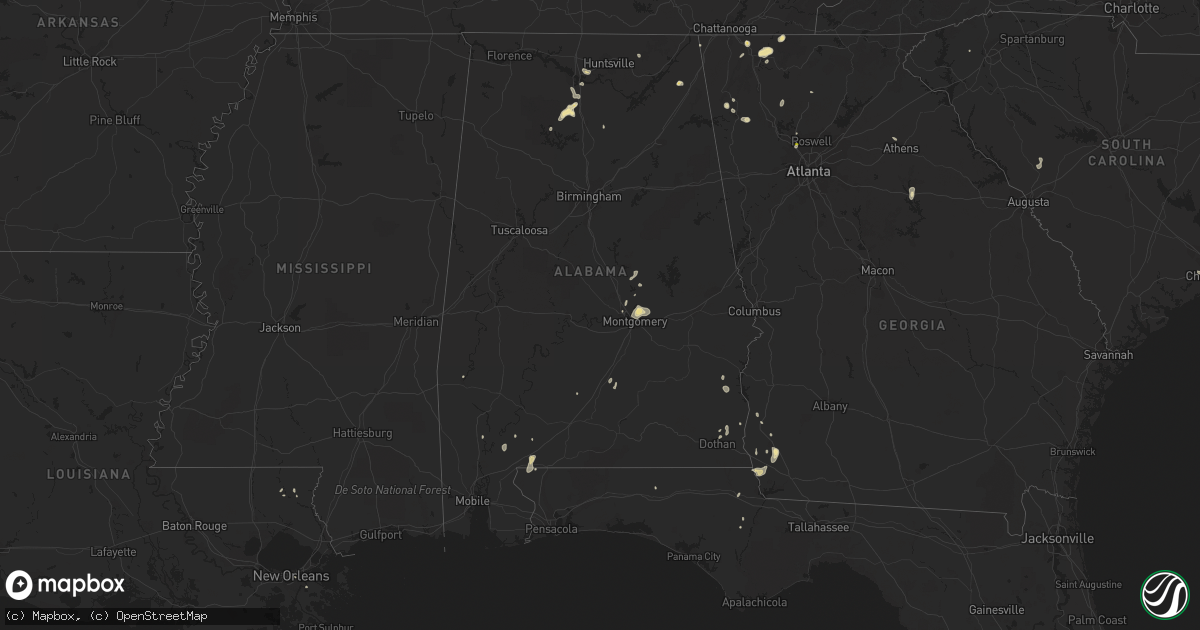 Hail map in Alabama on August 19, 2020