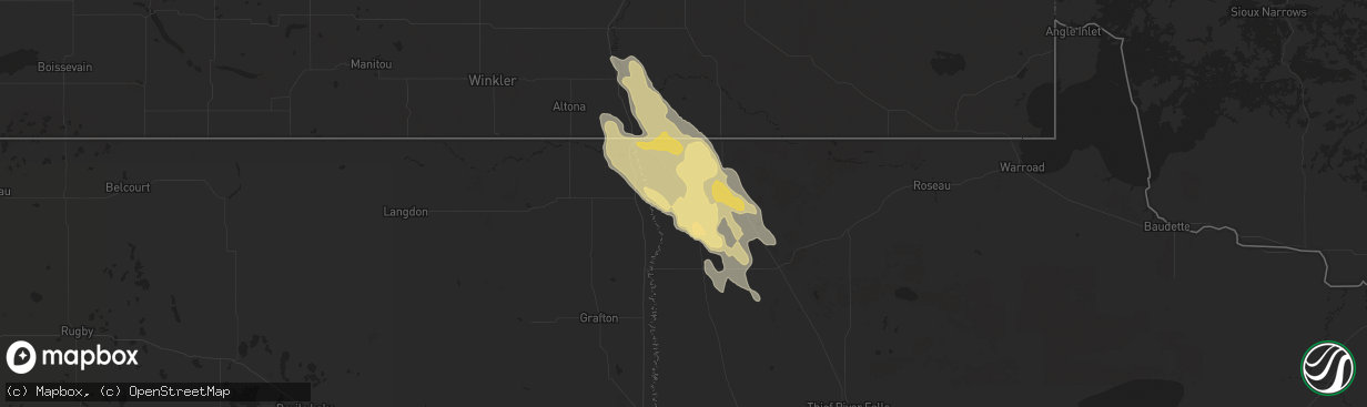 Hail map in Hallock, MN on August 19, 2020