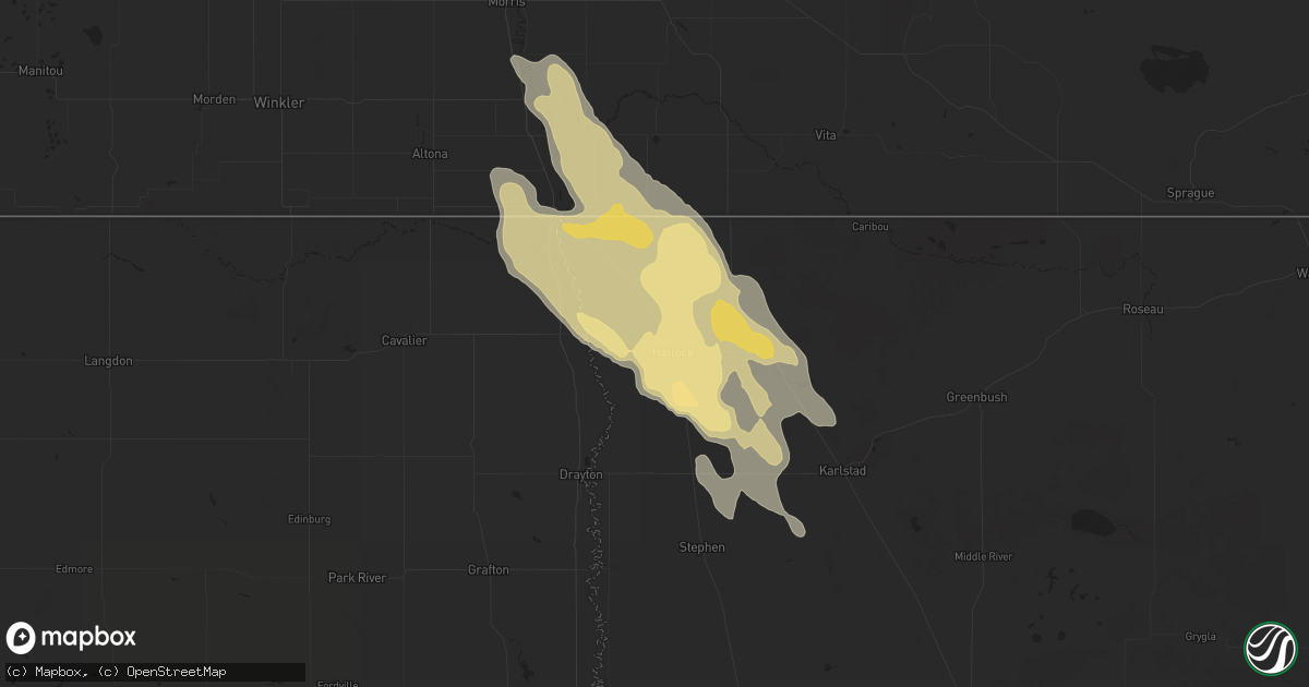 Hail map in Hallock, MN on August 19, 2020