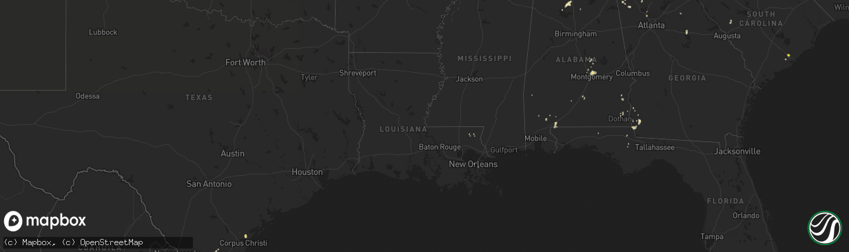 Hail map in Louisiana on August 19, 2020