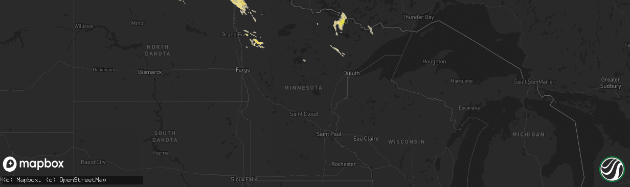 Hail map in Minnesota on August 19, 2020