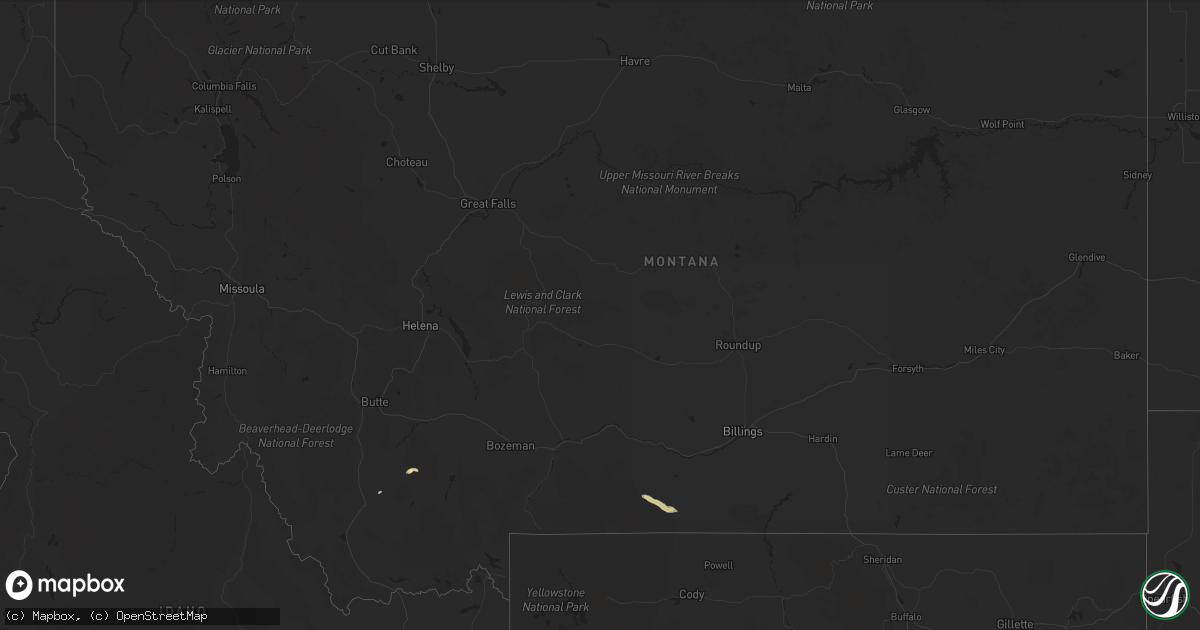 Hail map in Montana on August 19, 2020