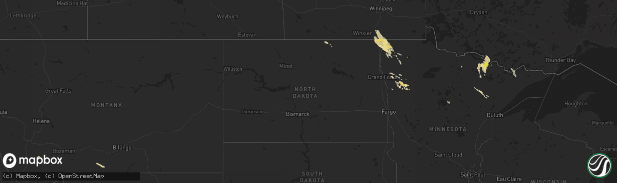 Hail map in North Dakota on August 19, 2020