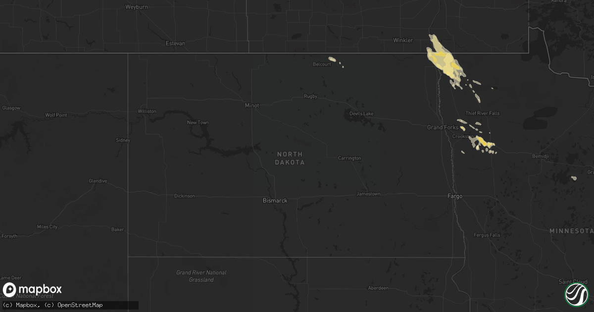 Hail map in North Dakota on August 19, 2020