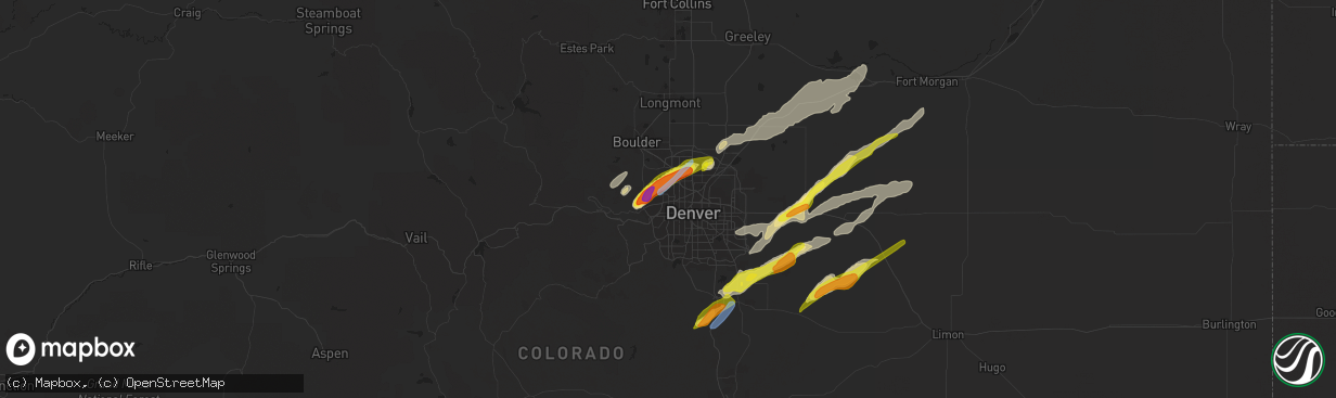 Hail map in Arvada, CO on August 19, 2021