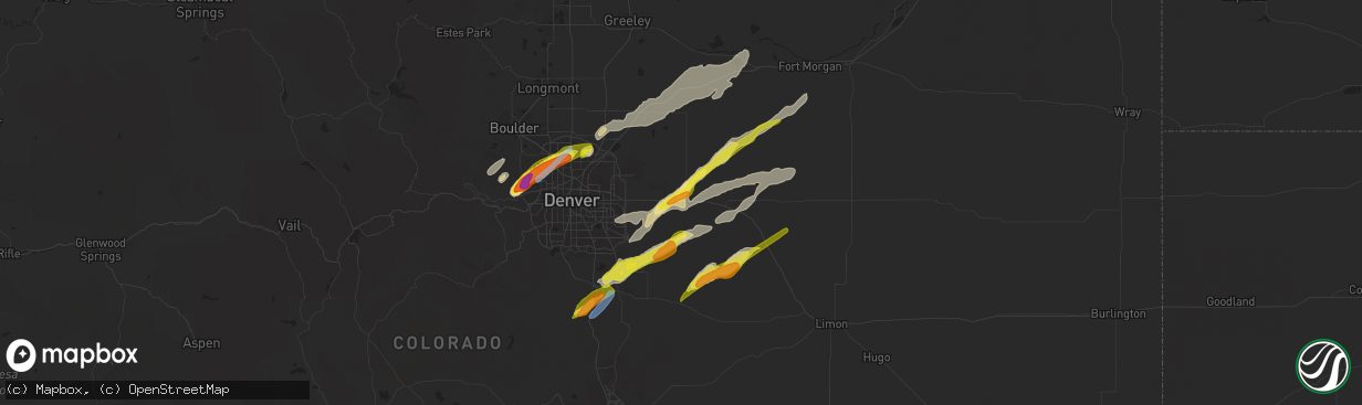 Hail map in Bennett, CO on August 19, 2021