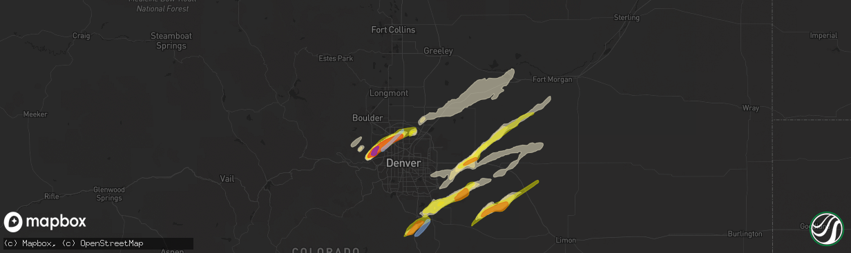 Hail map in Brighton, CO on August 19, 2021