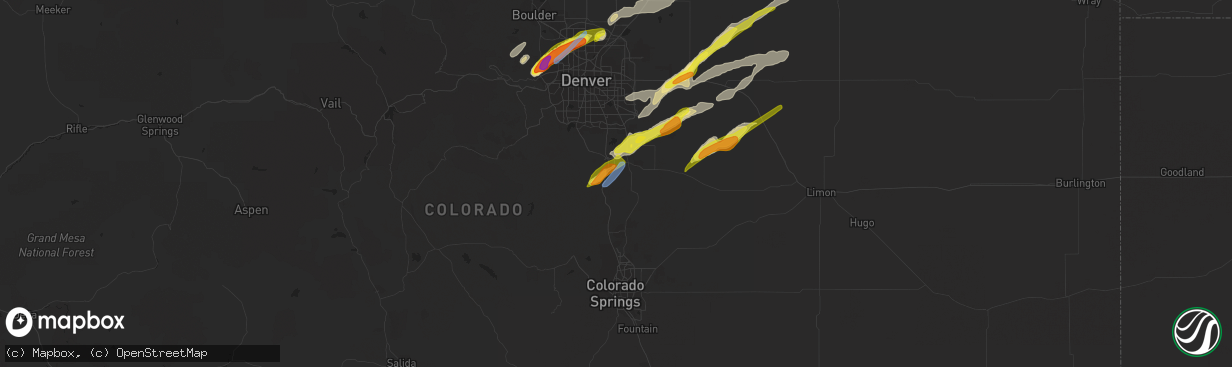 Hail map in Castle Rock, CO on August 19, 2021