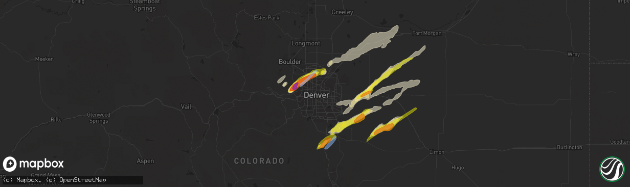 Hail map in Denver, CO on August 19, 2021