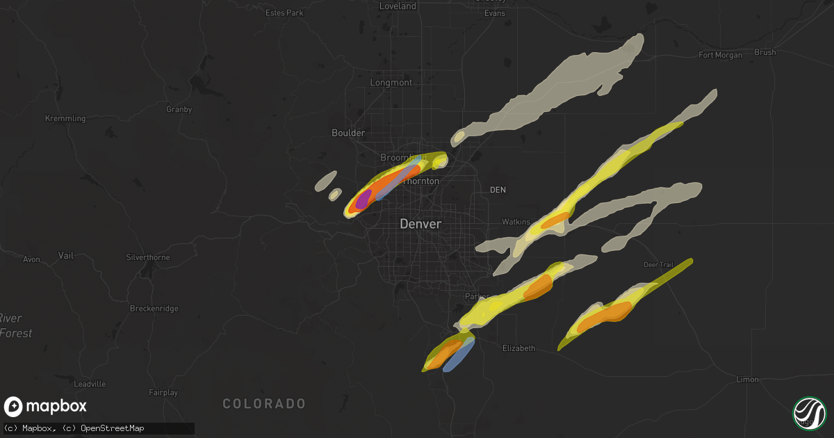 Hail map in Denver, CO on August 19, 2021