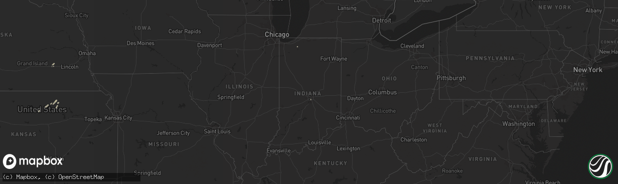 Hail map in Indiana on August 19, 2021