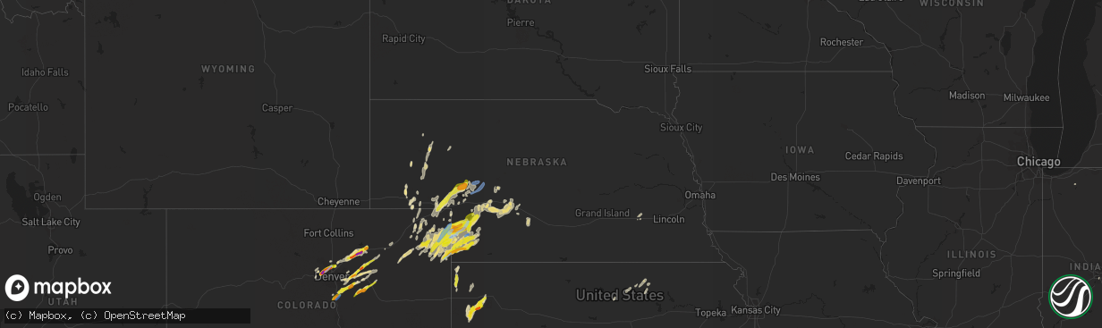 Hail map in Nebraska on August 19, 2021