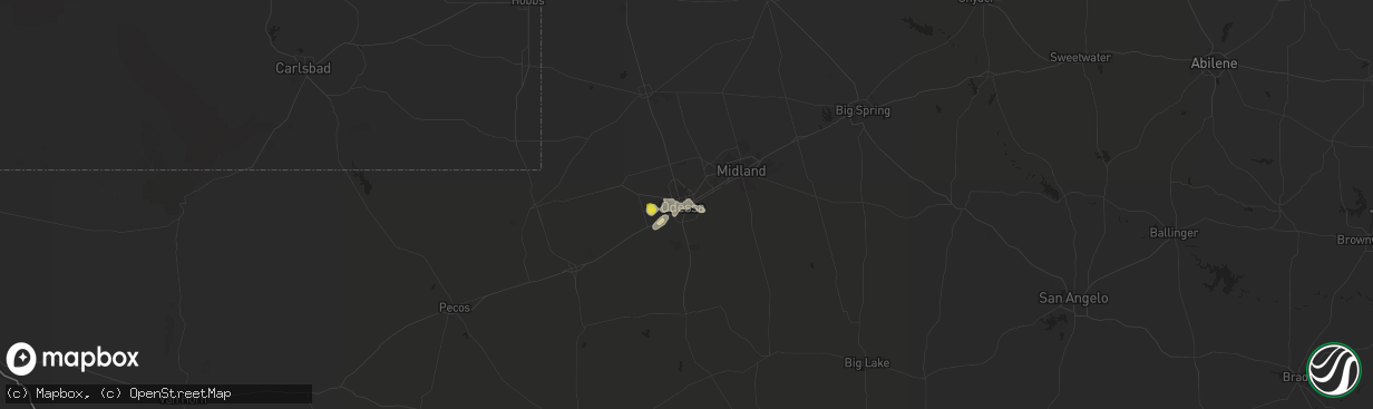 Hail map in Odessa, TX on August 19, 2021