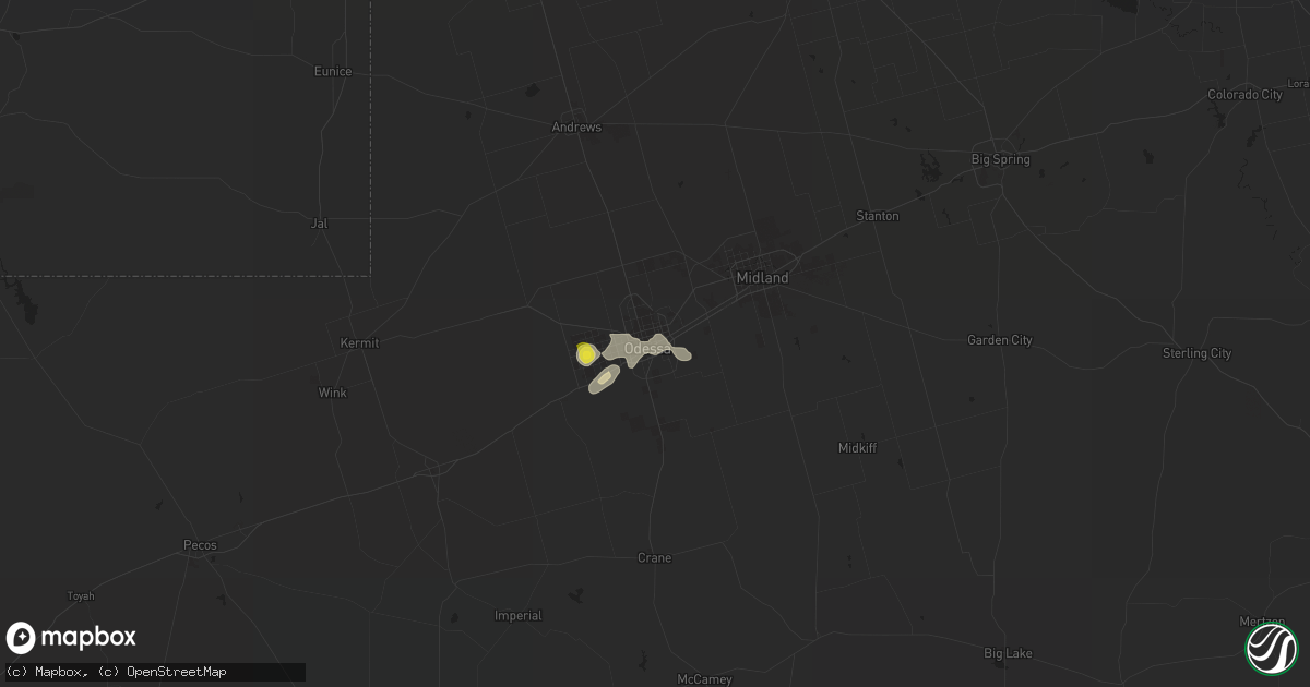 Hail map in Odessa, TX on August 19, 2021