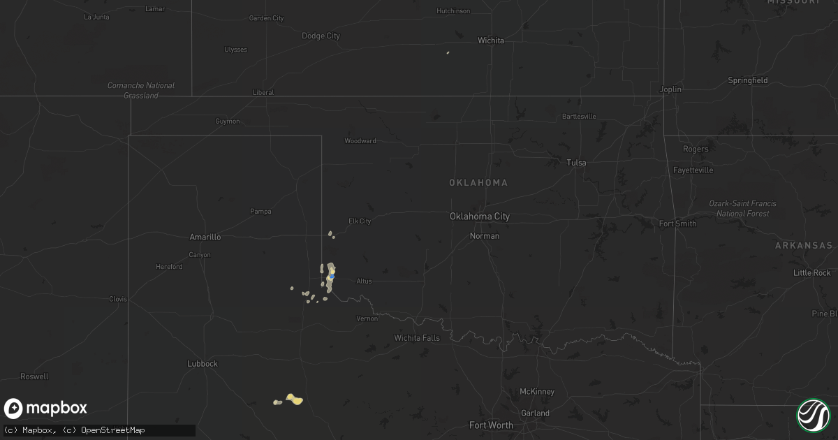 Hail map in Oklahoma on August 19, 2021