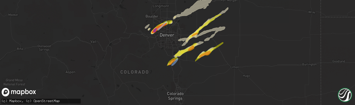 Hail map in Parker, CO on August 19, 2021