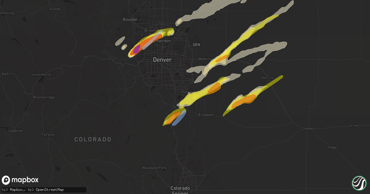 Hail map in Parker, CO on August 19, 2021