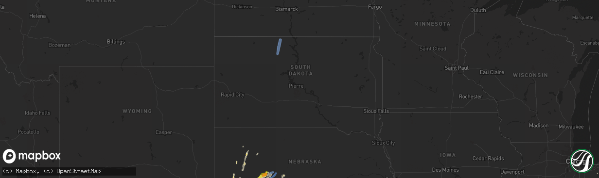 Hail map in South Dakota on August 19, 2021