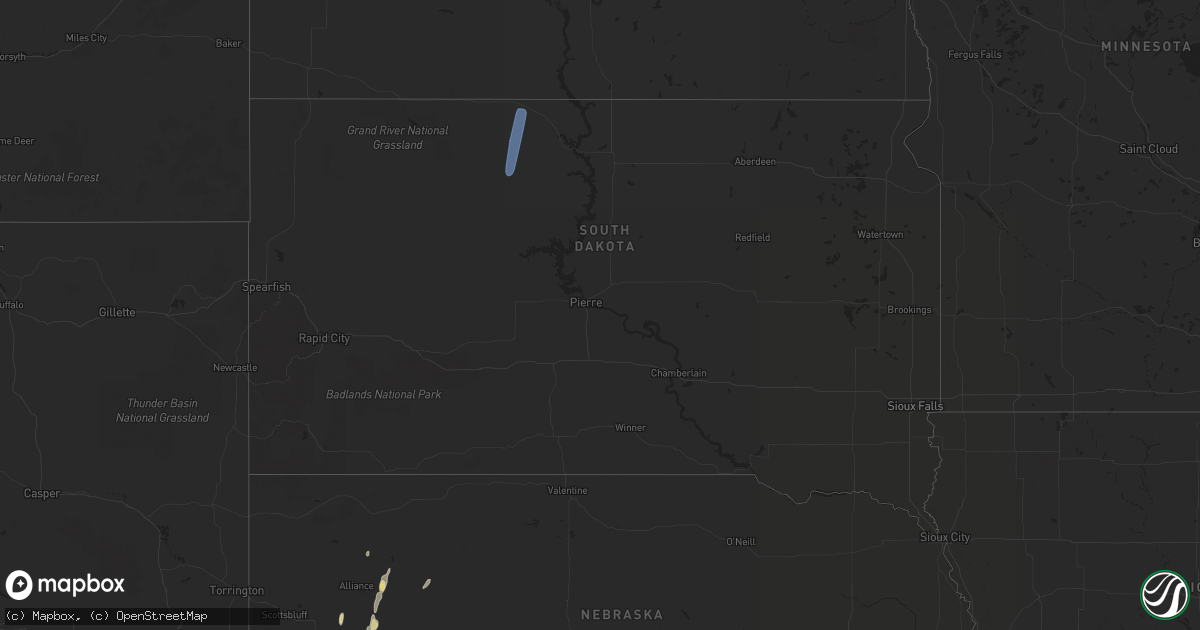 Hail map in South Dakota on August 19, 2021
