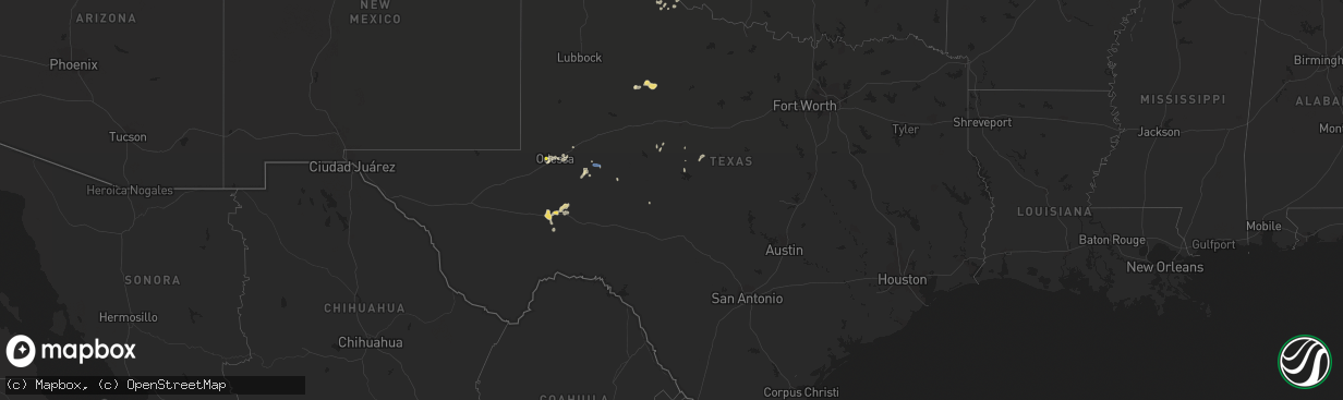 Hail map in Texas on August 19, 2021