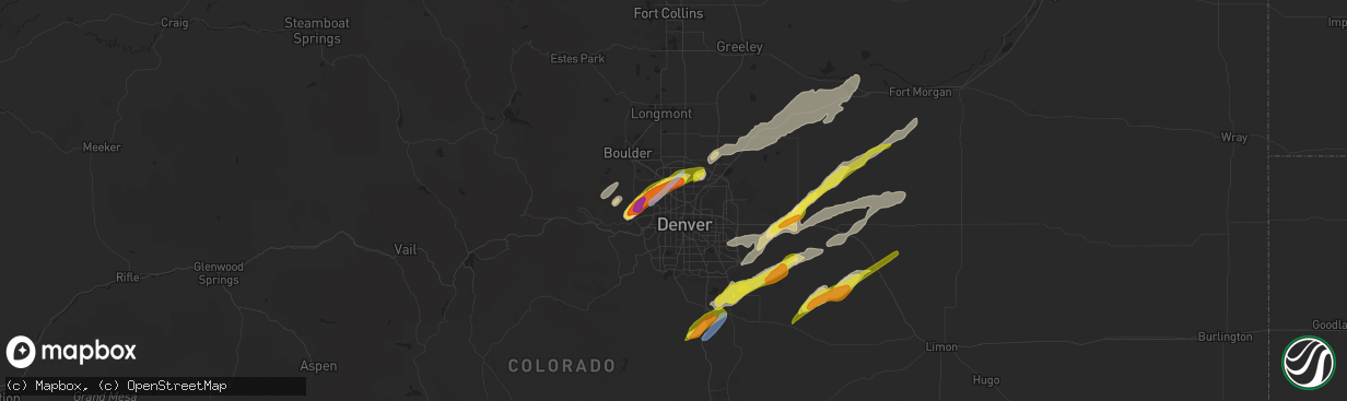 Hail map in Westminster, CO on August 19, 2021