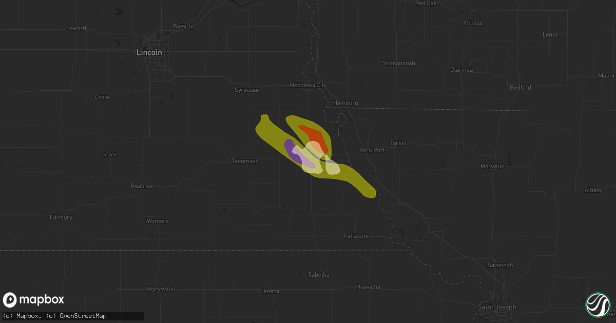 Hail map in Auburn, NE on August 19, 2022