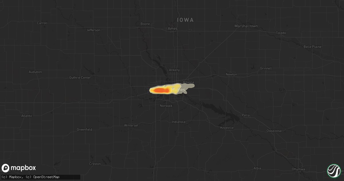 Hail map in Des Moines, IA on August 19, 2022
