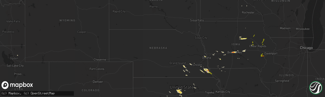 Hail map in Nebraska on August 19, 2022