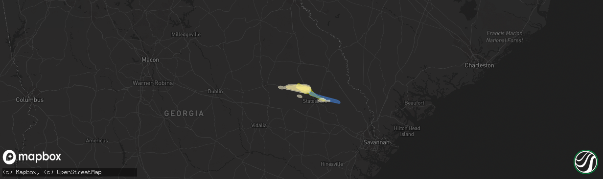 Hail map in Portal, GA on August 19, 2022