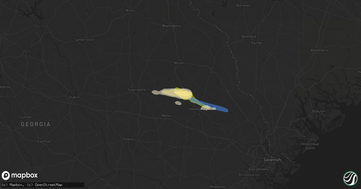 Hail map in Portal, GA on August 19, 2022