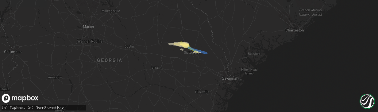 Hail map in Statesboro, GA on August 19, 2022