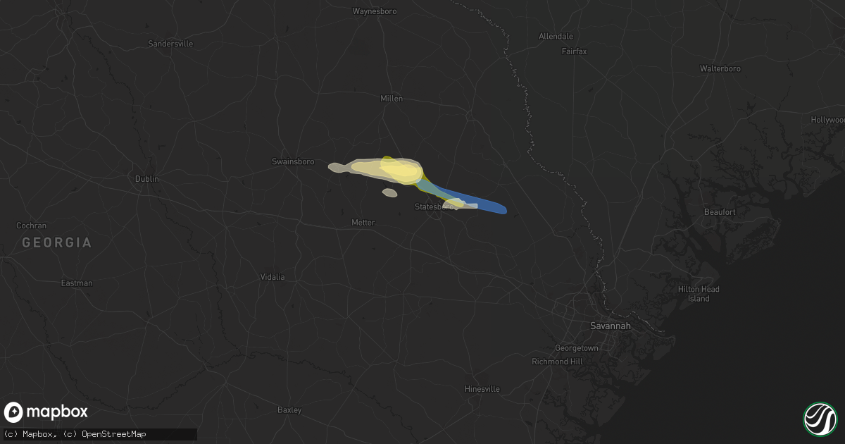 Hail map in Statesboro, GA on August 19, 2022