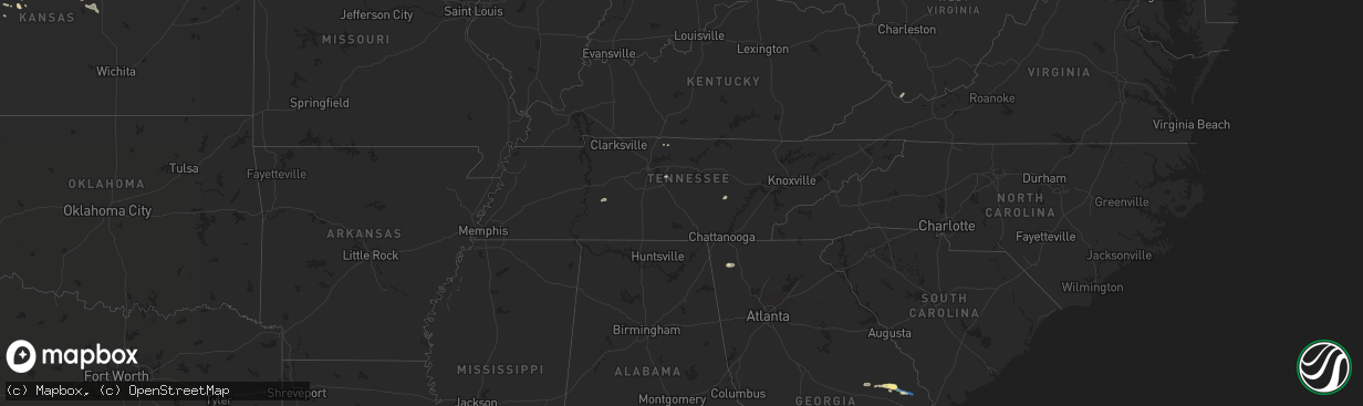 Hail map in Tennessee on August 19, 2022
